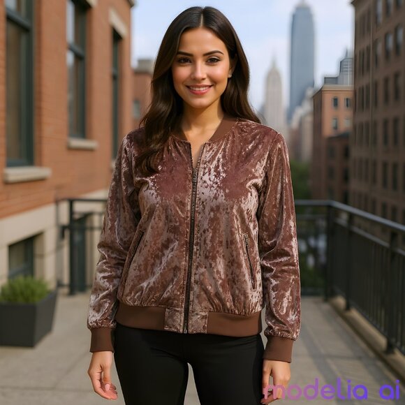 New Look Jackets & Blazers - New Look Jacket Crushed Velvet Zip Up Womens Size 2X Mauve/Pink Contrasting Trim